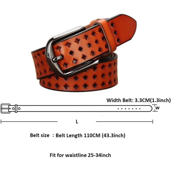Women’s Genuine Leather Hollow Belt Soft Fit 25-34in Casual Formal